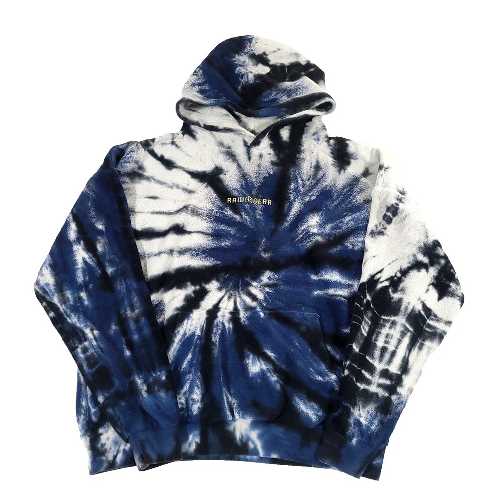 RawGear Tie Dye Gym bro Hoodie M Blue/black Terrycloth Post Work Out athletic